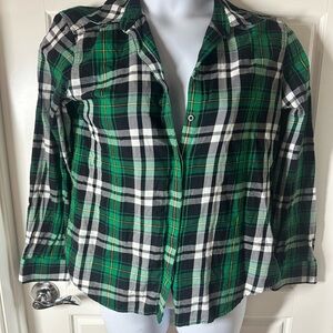 Green and Black Plaid Button-Up Shirt
